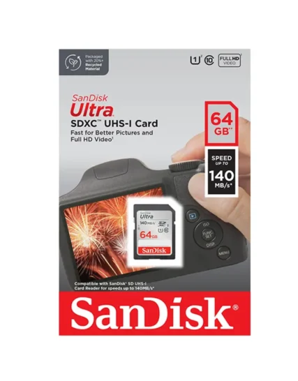 SanDisk Ultra 64GB Class 10 SDXC UHS-I Memory Card up to 140MB/s